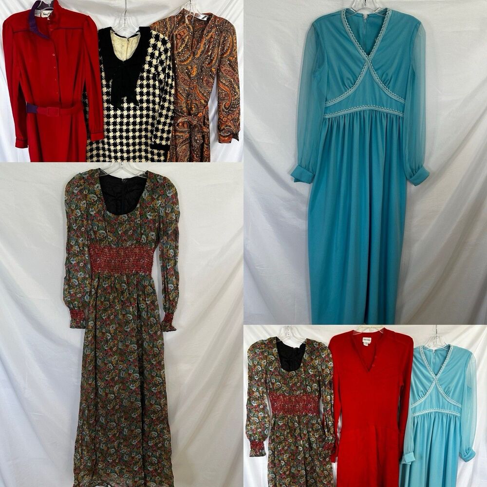 VINTAGE 1960S 1970S DRESS LOT (6) Maxi Formal XS Reseller Bundle